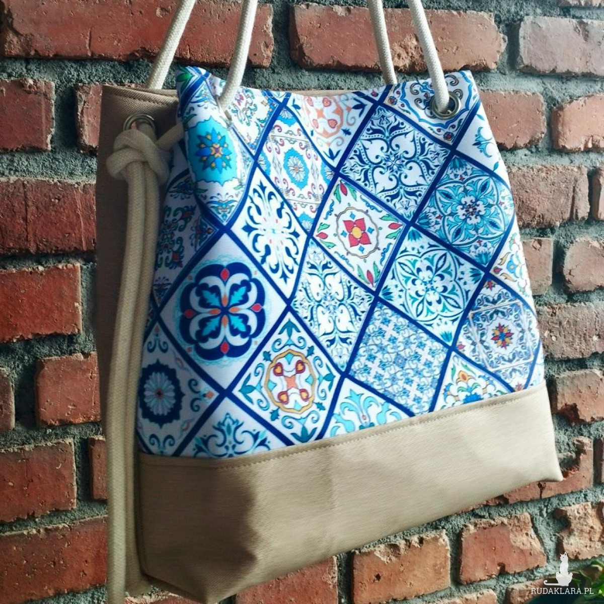 Bucket bag torba worek na lato portugalskie kafelki
