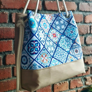 Bucket bag torba worek na lato portugalskie kafelki