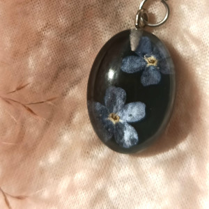 Srebrna łezka zawieszka srebrny czarny wisiorek kwiat naszyjnik żywica z żywicy niezapominajka kwiaty z kwiatami naturalne żywe kwiaty niebieskie