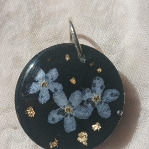 Srebrna łezka okrągła zawieszka srebrny wisiorek kwiat naszyjnik żywica z żywicy niezapominajki kwiaty z kwiatami naturalne żywe kwiaty czarny wisior