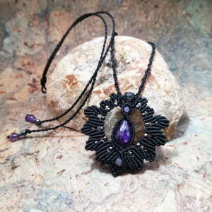 Czarna Gwiazda naszyjnik ametyst naturalny delfinadolls mikro makrama