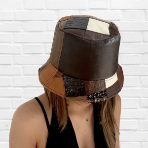 SKÓRZANY BUCKET HAT PATCHWORK
