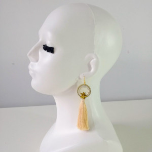 KOLCZYKI ROUND STAR Z GWIAZDKĄ I CHWOSTEM W KOLORZE SZAMPANA