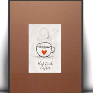 brązowy plakat A4, kawa obrazek do domu, mały plakat z kawą, boho dekoracja na ścianę, mały rysunek do kuchni