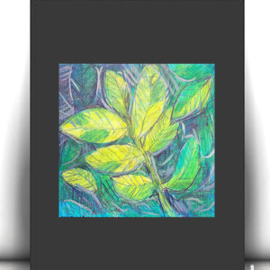 zielone liście obrazek A4, przyroda rysunek, mały obrazek do domu, botaniczna grafika na ścianę, drzewo obrazek A4, rośliny rysunek 21x30