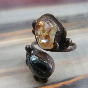 Regulowany pierścionek z miedzi: cytryn i hematyt