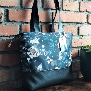 Torebka damska tote bag z zamkiem wzór botaniczny białe bzy