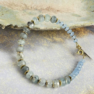 Złocona bransoletka z akwamarynem c883