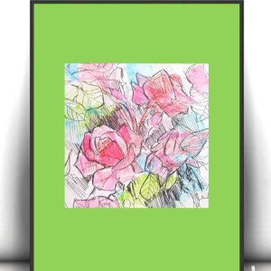 kwiaty obrazek A4, róże obrazek  21x30, ogród obrazek 21x40, boho dekoracja do domu, mały obrazek z różami, ogród grafika na ścianę