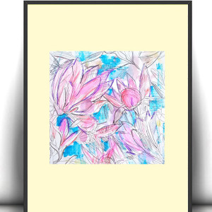 kwiaty rysunek A4, boho dekoracja do domu, pastelowy rysunek 21x30, łąka obrazek A4, kwiaty rysunek 21x30, ogród obrazek, mały rysunek do przedpokoju, obrazek do kuchni, grafika do sypialni