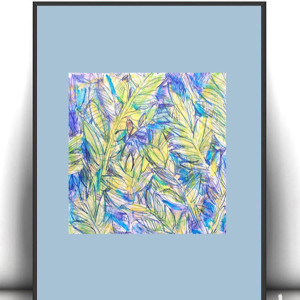 liście rysunek A4, boho dekoracja do domu, przyroda obrazek A4, ogród  obrazek 21x30, mały rysunek do przedpokoju, drzewa obrazek A4,  dżungla obrazek