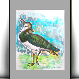 retro plakat A4, mały obrazek z ptaszkiem, vintage plakat 21x30, ptaszek obraz A4, czajka plakat retro, zwierzęta obrazek do domu, ptaki plakat na ścianę, przyroda obrazek vintage