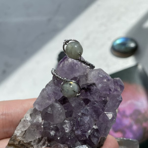 podwójny pierścionek LABRADORYT stal chirurgiczna