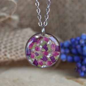 Srebrna zawieszka srebrny wisiorek kwiat naszyjnik żywica z żywicy kwiaty z kwiatami fioletowa storczyk