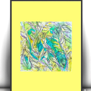 liście rysunek A4, liście obrazek 21x30, rysunek do kuchni, grafika do przedpokoju, dekoracja na ścianę, rośliny grafika do sypialni, drzewa obrazek A4, dżungla rysunek do domu