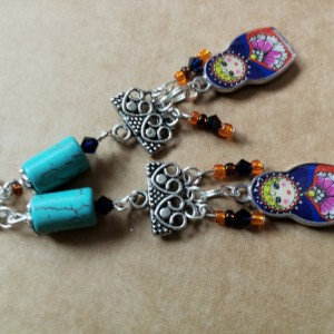 kolczyki ludowe folk matrioszka turkus