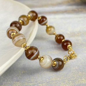 Złocona bransoletka z beżowym agatem c1061