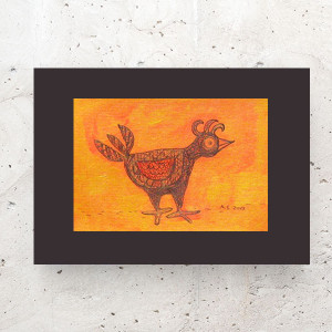 mały obrazek z ptaszkiem, ptaszek rysunek A4, boho dekoracja na ścianę, rysunek w ciepłych kolorach, grafika do sypialni, obrazek do przedpokoju, zwierzęta obrazek 21x30