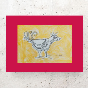 mały rysunek w ciepłych kolorach, ptaszek obrazek A4, boho dekoracja do domu, szkic z ptaszkiem, mały obrazek do salonu, ptaszek rysunek do przedpokoju, grafika do sypialni, zwierzęta obrazek