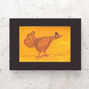 mały rysunek z ptaszkiem, ptaszek obrazek A4, boho dekoracja do domu, rysunek w ciepłych kolorach, ptaszek grafika do sypialni, obrazek do przedpokoju, zwierzęta obrazek 21x30