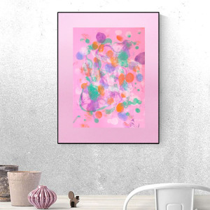 różowa grafika na ścianę, różowa abstrakcja malowana ręcznie, abstrakcyjny obraz do sypialni, różowy rysunek 30x40, boho grafika do domu, A3 rysunek do loftu