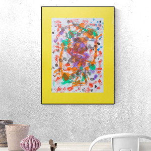 kolorowa dekoracja na ścianę, abstrakcyjny obrazek  30x40, nowoczesny rysunek A3, abstrakcyjna grafika 30x40, nowoczesny rysunek do domu, malowany ręcznie obraz, boho grafika do przedpokoju