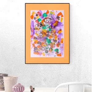 kolorowy obrazek 30x40, abstrakcyjny rysunek A3, nowoczesna grafika na ścianę, malowany ręcznie obraz A3, oryginalna abstrakcja do loftu