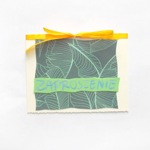 zielone zaproszenie na różne okazje, boho zaproszenie bez tekstu, liście zaproszenia na imprezę, fajne zaproszenia, ładne zaproszenia