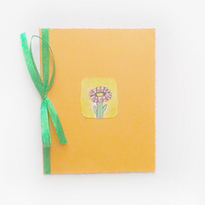 pomarańczowa kartka  z kwiatkiem, kwiatek kartka bez życzeń, kartka na różne okazje, malowana ręcznie kartka bez tekstu