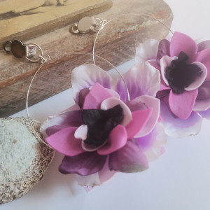 Klipsy róż z fioletem  lekkie
