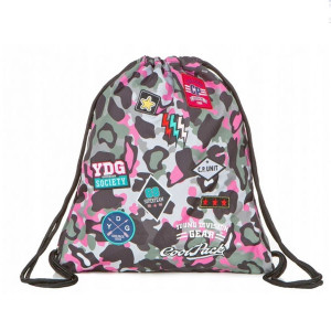 nowy workoplecak z naszywkami, damski workoplecak, fajny worek, fajny plecak, szaro różowy plecak,  workoplecak dla dziewczyny