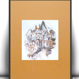 retro plakat 30x40, vintage plakat z domami, architektura plakat A3, domy obrazek 30x40, boho plakat A3, dekoracja do domu, miasto plakat na ścianę