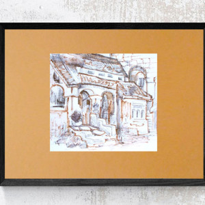 retro plakat 30x40, vintage plakat z domami, architektura plakat A3, domy obrazek 30x40, boho plakat A3, dekoracja do domu, minimalizm plakat na ścianę