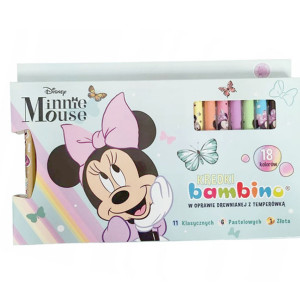 kredki bambino myszka Minnie, kredki w drewnianej oprawie, grube kredki bambino, myszka minie kredki zestaw