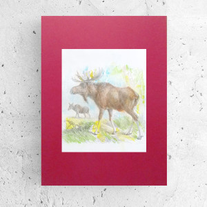 retro plakat A3, retro grafika na ścianę, 30x40 plakat z łosiem, zwierzęta plakat, vintage obraz 30x40, myśliwski obraz, skandynawski plakat A3, łoś plakat do domu, zwierzęta plakat vintage