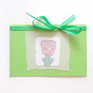 zielona kartka okolicznościowa, kwiatek kartka, kartka malowana ręcznie, ładne kartki na różne okazje, kartki bez życzeń