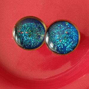 Niebieskie kolczyki butelkowa zieleń  kolorowe kolczyki dodatki na jesień