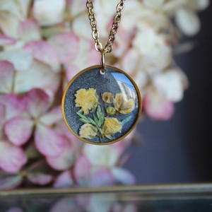 Gwiaździsta Noc złota zawieszka kobiecy złoty wisiorek naszyjnik żywica z żywicy suszone kwiaty z kwiatami żywica biżuteria czarna brokatowa