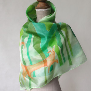 Jedwabna chusta ręcznie malowana z Dwoma Zwierzami