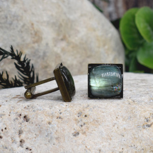 Stalowe spinki do mankietów koszuli z labradorytem #182