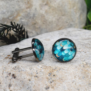 Czarne spinki do mankietów koszuli z oczkiem / abstrakcja, geometria #194