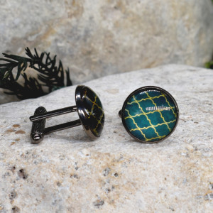 Czarne spinki do mankietów koszuli z oczkiem / abstrakcja, geometria #197