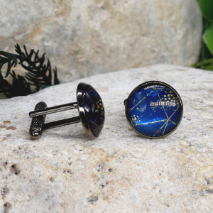 Czarne spinki do mankietów koszuli z oczkiem / abstrakcja, geometria #204