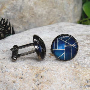 Czarne spinki do mankietów koszuli z oczkiem / abstrakcja, geometria #206