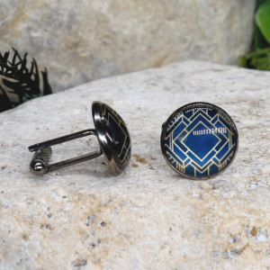 Czarne spinki do mankietów koszuli z oczkiem / abstrakcja, geometria #212