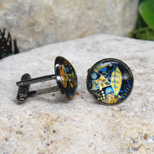 Czarne spinki do mankietów koszuli z oczkiem / abstrakcja, geometria #213