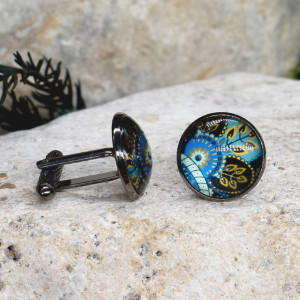 Czarne spinki do mankietów koszuli z oczkiem / abstrakcja, geometria #216