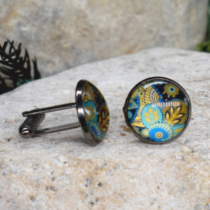 Czarne spinki do mankietów koszuli z oczkiem / abstrakcja, geometria #217