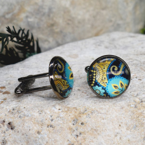 Czarne spinki do mankietów koszuli z oczkiem / abstrakcja, geometria #218