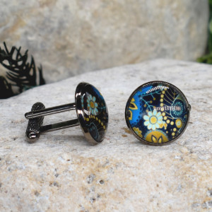 Czarne spinki do mankietów koszuli z oczkiem / abstrakcja, geometria #220